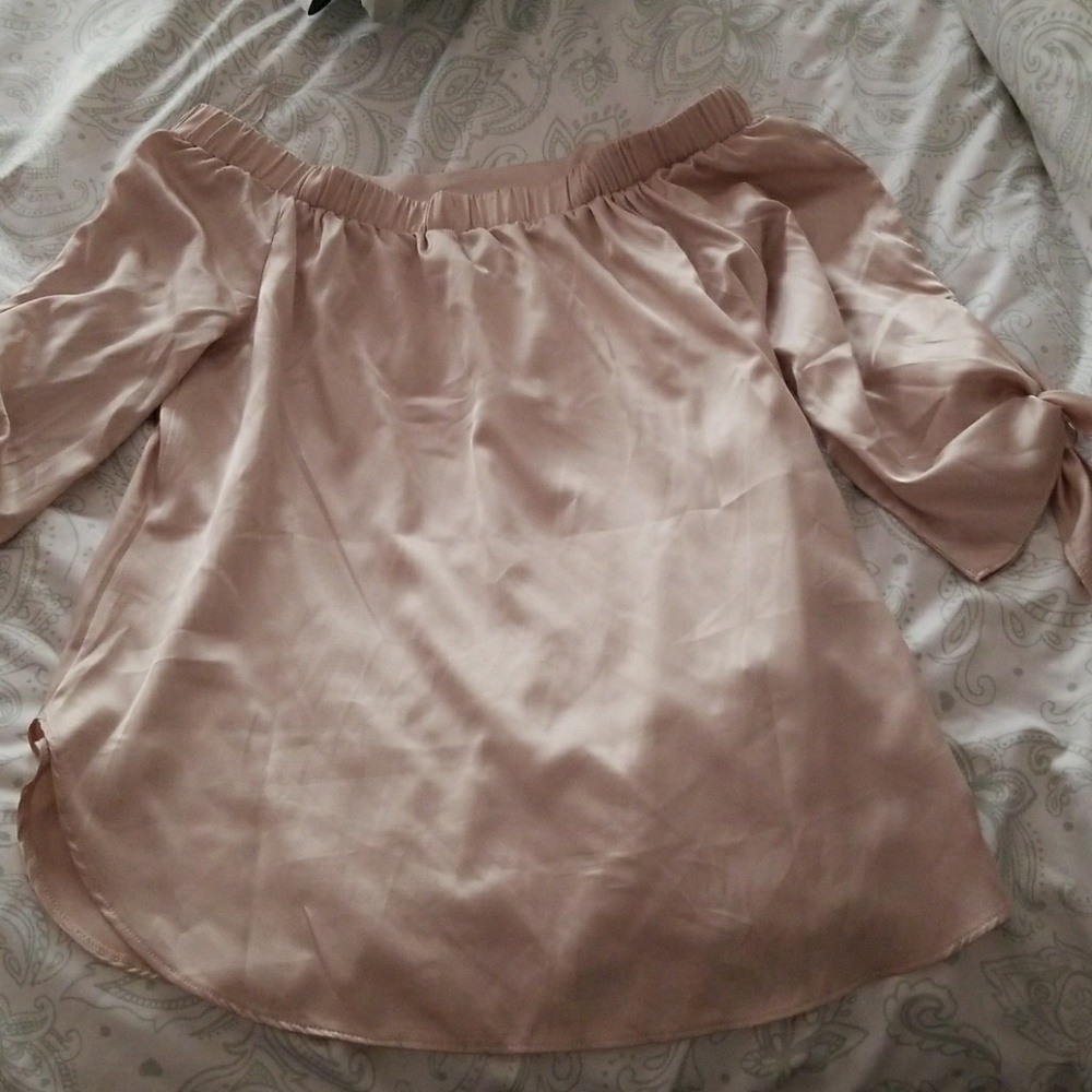 Pink satin off shoulder blouse